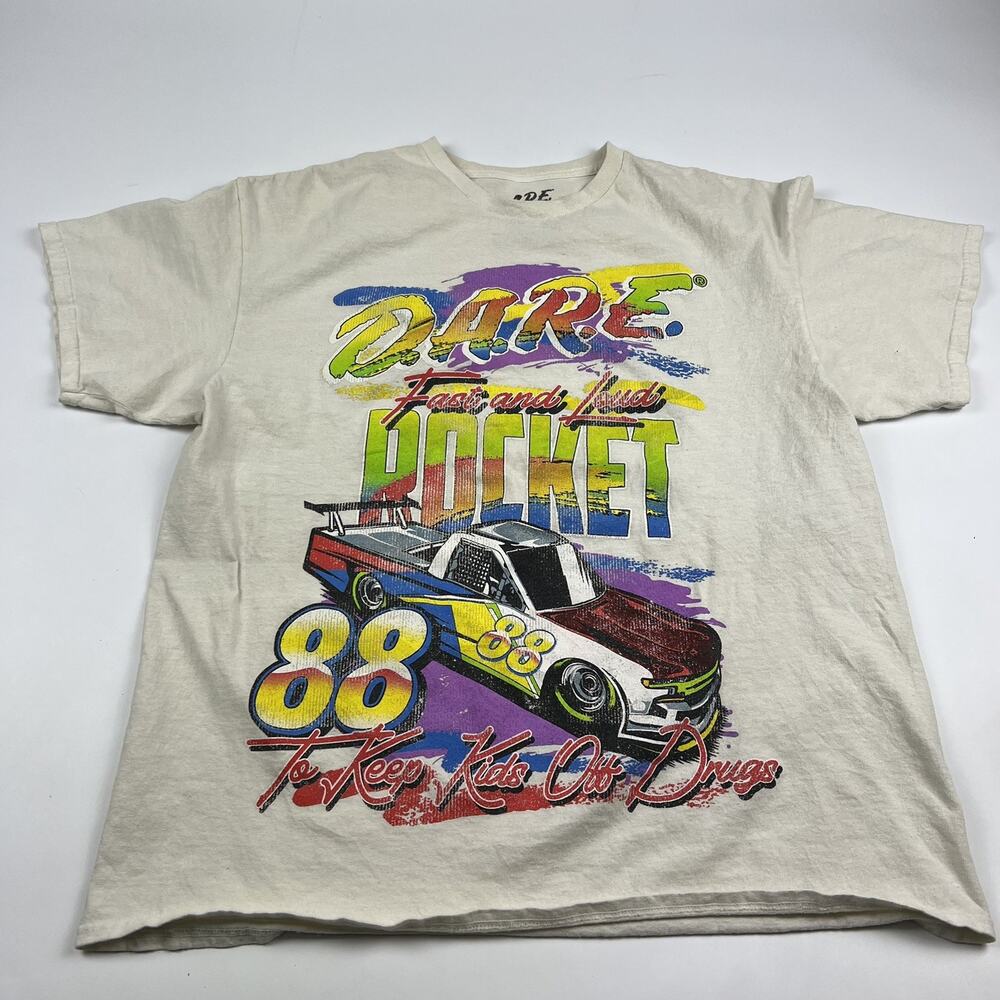 DARE Pac Sun Shirt Men Large Beige Fast & Loud Keep Kids Off Drugs Racing Cotton